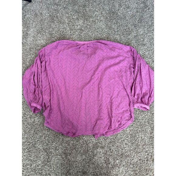 Free People Maddison Eyelet Blouse Orchid L Button Front Long Sleeve Oversized - Picture 12 of 16